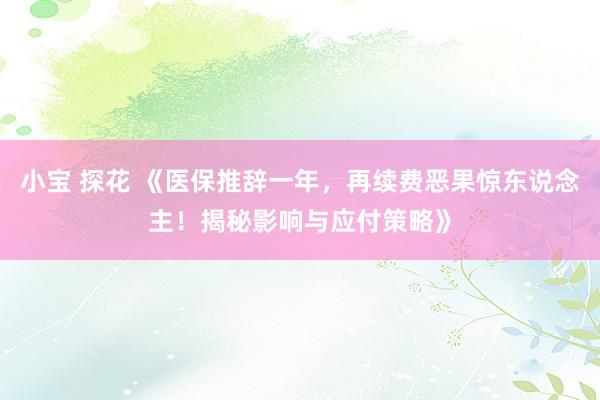 小宝 探花 《医保推辞一年，再续费恶果惊东说念主！揭秘影响与应付策略》